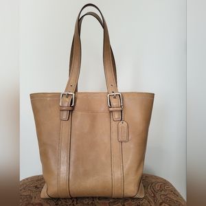 Coach Hampton Large Tan Leather Tote Purse F10194 Designer Neutral Classic